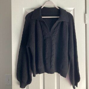 Cider Cable Knit Collar Long Sleeve Sweater Black Size Large NWOT